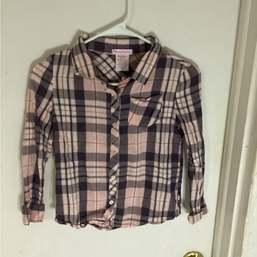Tommy Bahama Plaid Kids Shirt - Pink and Blue Size 8